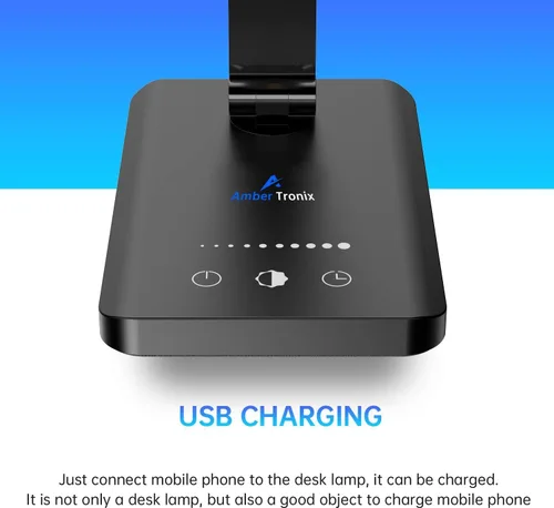 Miniatura 2 de Lámpara de escritorio LED Ambertronix con puerto de carga USB, luz de escritorio regulable para lectura y cuidado de los ojos para el hogar, con 5