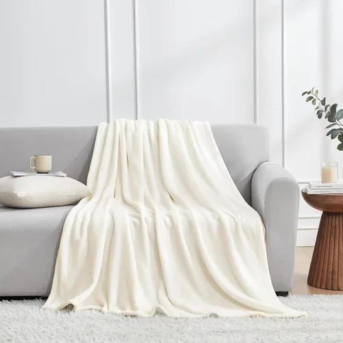 Miniatura 2 de Hansleep Manta de forro polar para sofá beige, súper suave manta de franela esponjosa y acogedora para todas las estaciones, beige, manta de 50x60