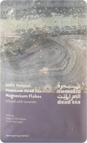 Dead Sea Magnesium Flake Bath Soak - Escamas de cloruro de magnesio 100% puro con aceite esencial con infusión de lavanda (2.2 libras a granel)