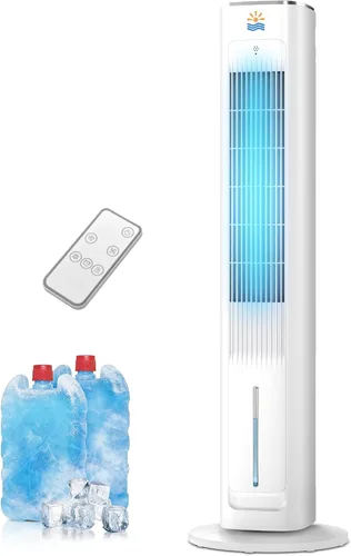Rellytech Enfriador de aire evaporativo 3 en 1: ventiladores de enfriamiento de 38 pulgadas que soplan aire frío, 4 modos y 3 velocidades,
