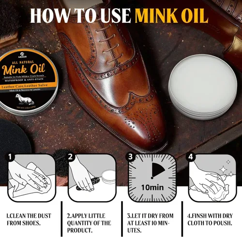 Miniatura 6 de MEKER Aceite de visón para botas de cuero, acondicionador y limpiador de cuero 3.52 oz - totalmente natural, impermeable, suaviza y restaura zapatos