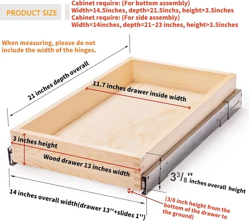 Miniatura 3 de Mulush Organizador de cajones extraíble de 13" de ancho x 21" de profundidad x 3" de alto con cierre suave para cocina