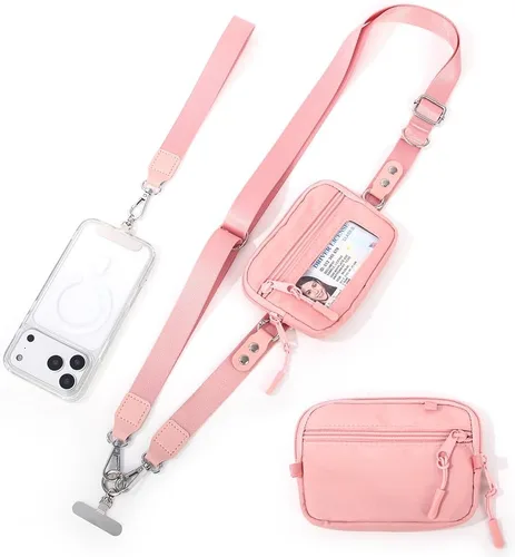 Miniatura 13 de Soporte cruzado para teléfono para mujer, nueva correa de teléfono con bolsa con cremallera, correa cruzada ajustable Negro