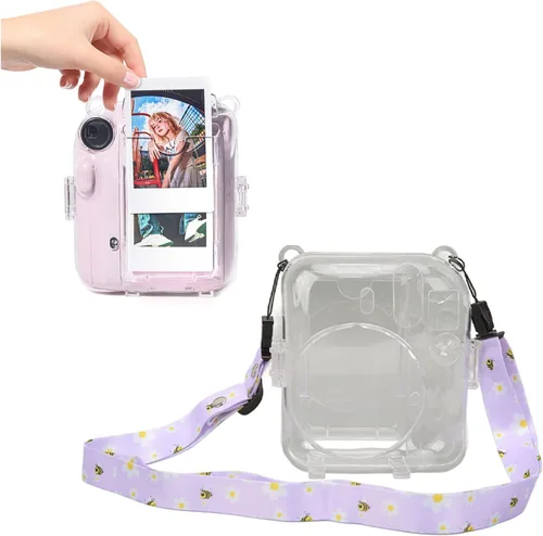 Miniatura 10 de ciciglow Funda protectora transparente para Mini 12, funda protectora de cámara rígida transparente para cámara instantánea con correa de hombro Azul