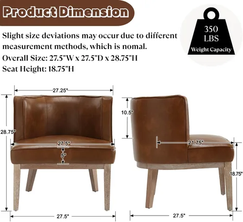 Miniatura 2 de RIVOVA Silla Accent Barrel, silla decorativa de piel sintética tapizada moderna para sofá individual con patas de madera, cómoda silla de club