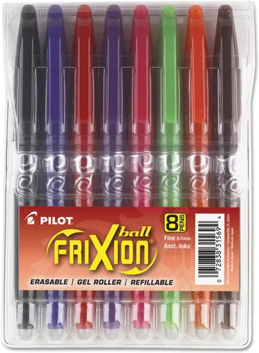PILOT FriXion Ball - Bolígrafos de tinta de gel borrables y recargables, punta fina, tintas en colores surtidos, paquete de 8 unidades (31569)