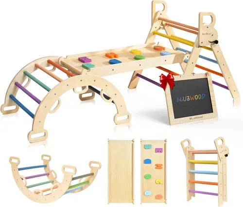 BlueWood Pikler - Juego de triángulos plegables de madera para niños, juguetes de escalada para interiores, parque infantil en la selva, gimnasio,