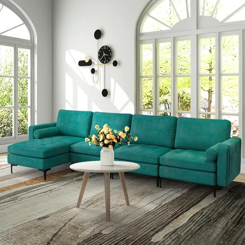 Miniatura 9 de KOMFOTT Sofá de dos plazas, tapizado para sala de estar, asientos de dos plazas modernos con 2 almohadas de refuerzo, bolsillo para revista, sofá