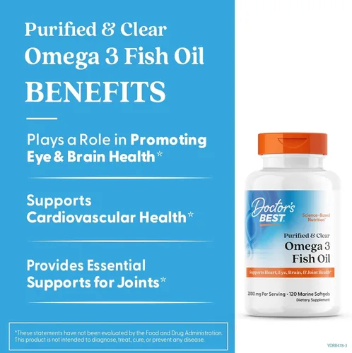 Miniatura 3 de Doctor's Best Suplemento de aceite de pescado Omega 3 para mujeres y hombres, fuente de ácidos grasos DHA, EPA y omega-3, purificado, alta potencia