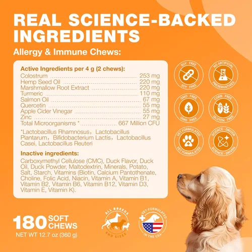 Miniatura 5 de Masticables para aliviar la alergia para perros, alivio de la picazón para perros, 180 masticables para alergias para picazón en la piel