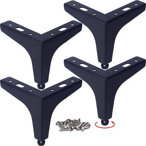 HUAYY Patas de metal para muebles de 4 pulgadas (juego de 4 piezas chapadas en negro), patas de repuesto triangulares ajustables para muebles de