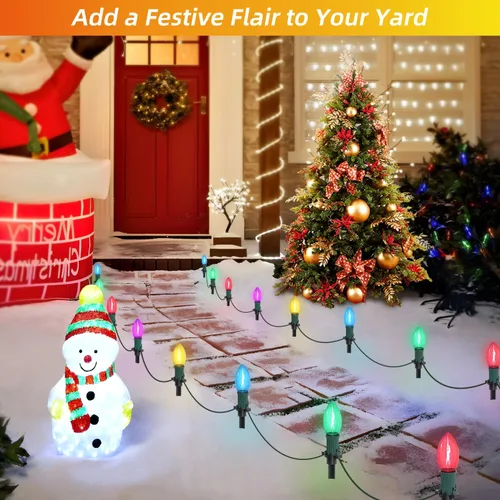 Miniatura 7 de USOKYO Luces LED C9 de 45 pies para caminos de Navidad al aire libre, 30 bombillas multicolor, impermeables, conectables, luces de Navidad