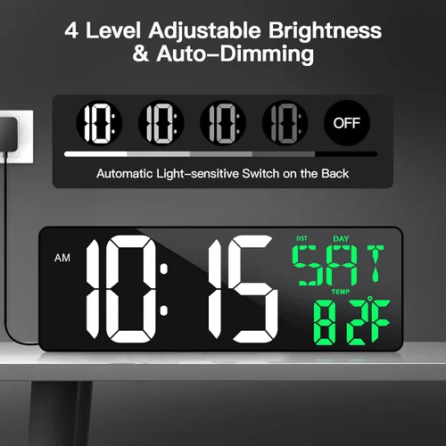Miniatura 3 de Reloj de pared digital grande de 17 pulgadas con control remoto, atenuador de brillo automático, reloj de pared digital con pantalla grande