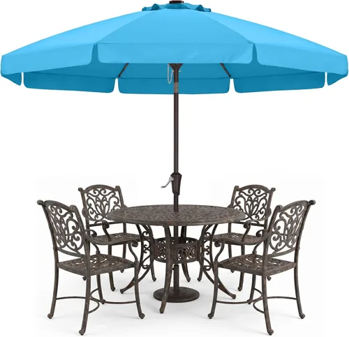 ABCCANOPY - Sombrilla de patio de 9 pies con bordes ondulados, sombrilla de mesa para exteriores con inclinación y manivela, sombrilla de fibra de
