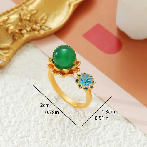 Miniatura 3 de Anillos de jade de loto chino para mujer, anillo étnico ajustable de apertura, Esmalte, No