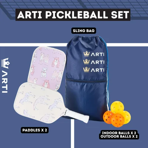 Miniatura 5 de ARTI Juego de 2 palas de pickleball aprobadas por USAPA, 2 raquetas de pickleball, 4 bolas y 1 bolsa de transporte portátil Perros y jirafas