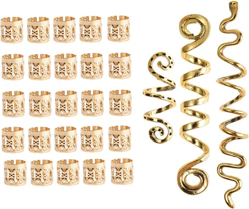 EUBUY 28 piezas de joyería dorada para el cabello para trenzas, accesorios Loc Jewelry para rastas, anillos ajustables para el cabello, puños para