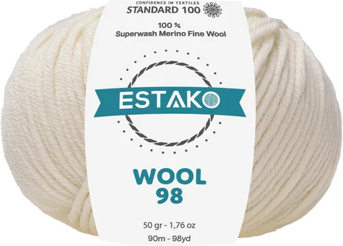 Miniatura 19 de Estako Lana 98 100% Lana Merina Superwash Lana Media Lana Lana Suave Tejido y Crochet Hilo 1.76 oz (50gr) 98 yds (295.3 ft) (6147 - Off White)
