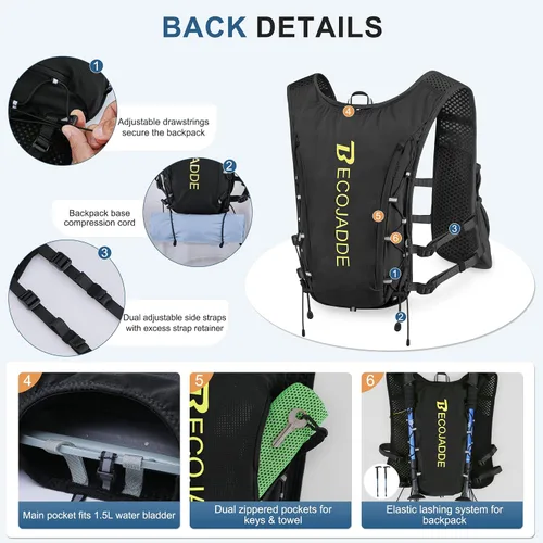 Miniatura 3 de BECOJADDE Chaleco de Hidratación Mochila para Correr para Hombres Mujeres, Mochila de Hidratación Ligera de 5L para Correr, Chaleco de Hidratación