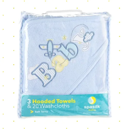 Miniatura 3 de Spasilk Juego de toallas y paños de baño con capucha para bebés, juego de regalo de 23 piezas, color azul