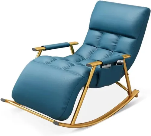 Miniatura 9 de Comfortable Balcony Rocking Chair with Steel Legs Adjustable Footrest PaddedFabric Seat Modern Living Room Accent Chair Yellow and Black