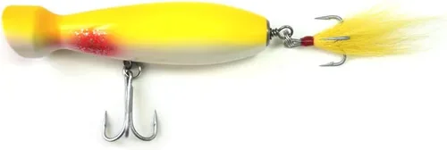 Seasky5.5 pies de pesca de madera estilo botella Popper señuelo cebo artificial de madera cebo de madera para pesca de atún bajo rayado Amarillo