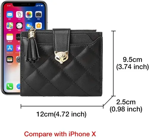 Miniatura 4 de Cartera de cuero para mujer, pequeña billetera plegable acolchada, tarjetero, Negro2, Classic