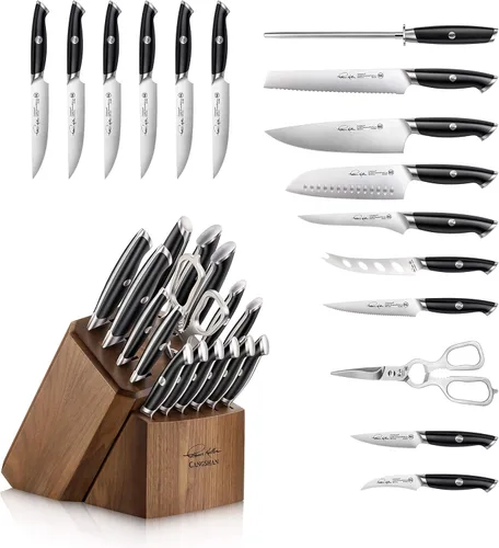 Miniatura 2 de Cangshan Thomas Keller Signature Collection - Juego de bloques de cuchillos de 17 piezas de acero forjado en polvo sueco, nogal, negro