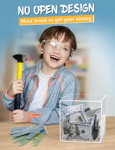 Miniatura 3 de alcancía de acrílico transparente de 15 cm para adultos y niños, caja de ahorro de dinero transparente que debe romperse para abrir, alcancía