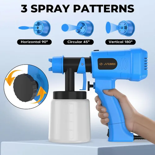 Miniatura 4 de Pulverizador de pintura de 400 W, pistola de pintura en aerosol Hvlp con 3 patrones de aerosol, ancho y flujo de pulverización ajustables, Azul