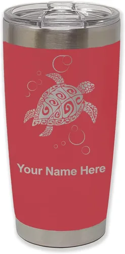 Miniatura 22 de LaserGram Vaso aislado al vacío de 20 onzas, tortuga marina hawaiana, grabado personalizado incluido (negro)