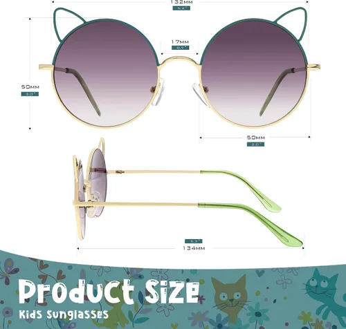 Miniatura 2 de FAA'N Gafas de sol para niños, decoraciones de fiesta geniales de metal con orejas de gato redondas para niñas, bonitos regalos para niños