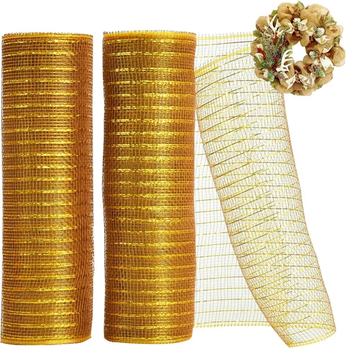 Miniatura 8 de TONIFUL 2 rollos de cinta de malla decorativa blanca de 10 pulgadas, malla de tela con papel de aluminio para suministros de corona de malla, corona