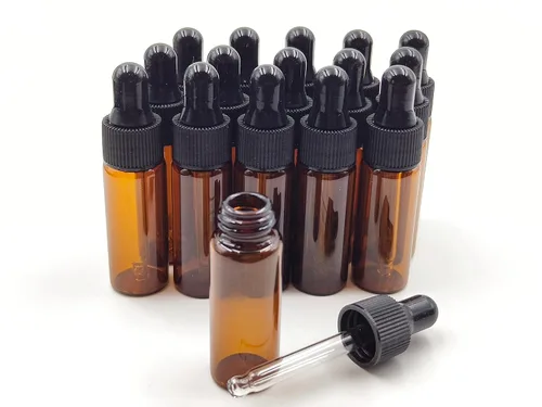 Miniatura 13 de 15 paquetes de 0.0 fl oz diminutos frascos con cuentagotas de vidrio ámbar para aceites esenciales, cosméticos y líquidos, pequeños frascos vacíos