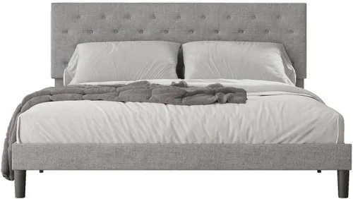 Miniatura 4 de Base de cama tapizada de tamaño matrimonial con cabecera de botón ajustable, base de colchón con soporte de listones de madera, no necesita somier