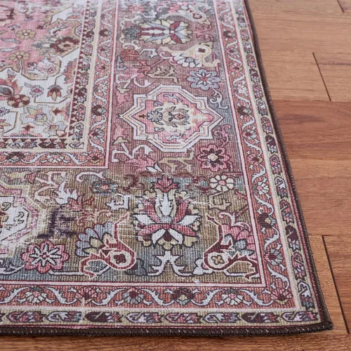 Miniatura 4 de SAFAVIEH Alfombra lavable Tucson Collection - 2 pies 6 pulgadas x 4 pies, rosa y beige, antideslizante y fácil de limpiar, ideal para sala de estar