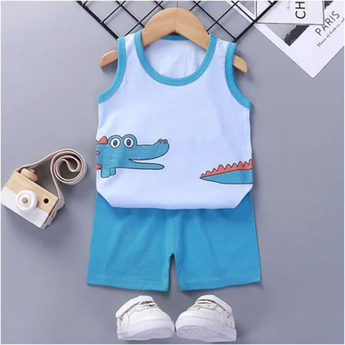 Miniatura 4 de Conjunto de 4 piezas de camiseta sin mangas y pantalones cortos de algodón para niños pequeños, conjuntos de verano