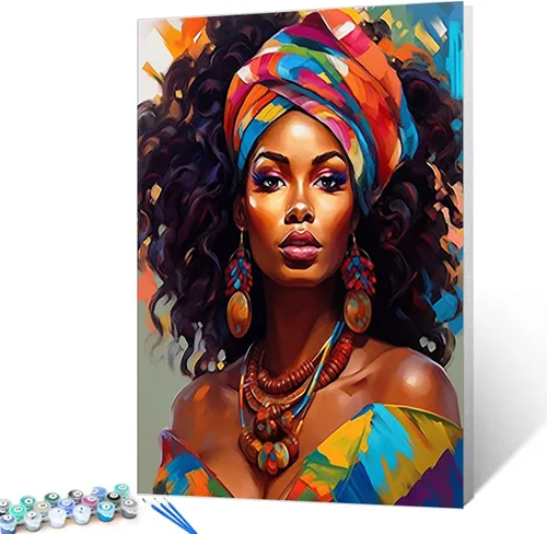 Miniatura 8 de Tucocoo Kit de pintura africana por números para niñas negras, lienzo de 16 x 20 pulgadas, pintura al óleo para niños, estudiantes, adultos