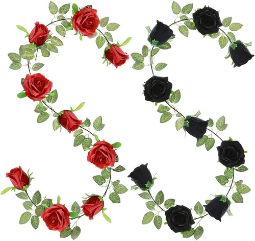Miniatura 2 de GREENTIME - Guirnalda de flores artificiales 2 unidades, 4 metros de vid de rosas falsas, 9 cabezas de rosas, para arco de boda, centro de mesa