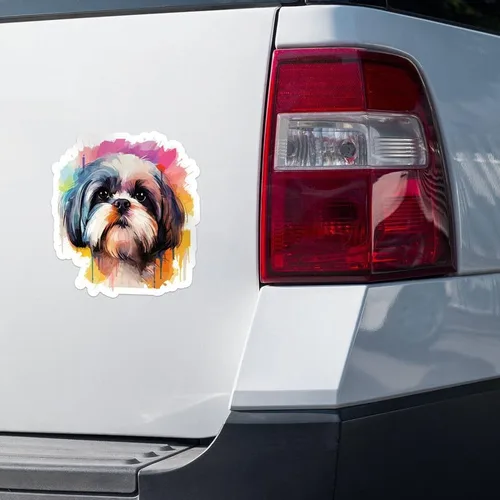 Miniatura 2 de Generic Colorida acuarela Shih Tzu - Calcomanía de vinilo impermeable para automóvil, laptop, pared, ventana, botella de agua, tamaño adhesivo