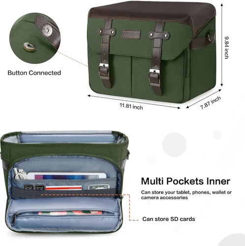 Miniatura 3 de MOSISO Bolso Cruzado para Cámara, Bandolera Mensajero de Cuero PU Vintage para Fotografía DSLR/SLR/Sin Espejo, Funda para Gadgets con Tapa