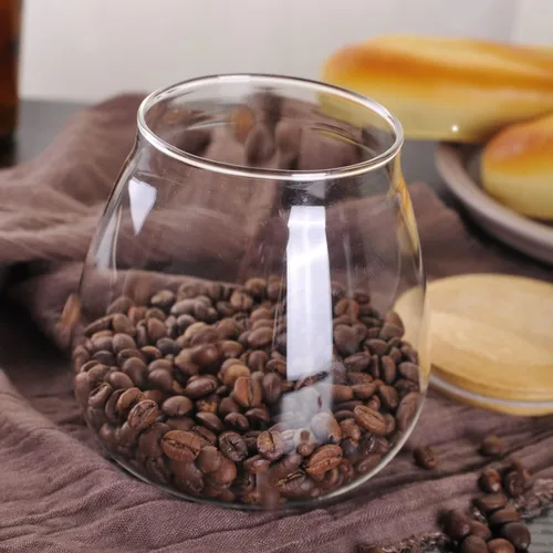 Miniatura 3 de WHJY Recipiente de almacenamiento de vidrio transparente de 13 onzas con tapa hermética de bambú, pequeño y moderno tarro decorativo redondo