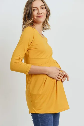 Miniatura 10 de LaClef - Blusa de maternidad para mujer, cuello redondo, manga 3/4, plisada al frente, estilo peplum