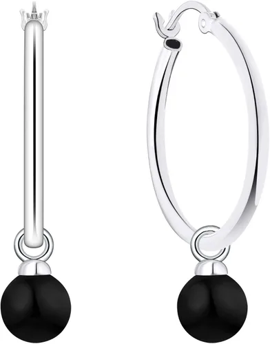 Miniatura 2 de JO WISDOM Pendientes de aro de plata de ley 925 con perlas simuladas de Danlge (blanconegro)
