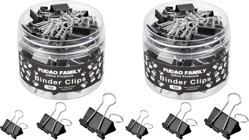 Miniatura 7 de 100 clips para carpetas de varios tamaños, abrazaderas de papel negro, mediano, pequeño, mini 3 tamaños con caja para oficina, escuela y hogar