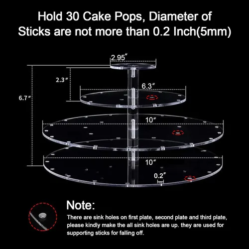 Miniatura 2 de YestBuy Soporte de exhibición para pastelillos con 30 agujeros, soporte de 3 niveles para piruletas para bodas, fiestas de cumpleaños, aniversarios