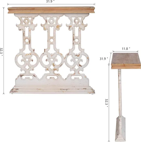Miniatura 2 de 31.9" Small Console Table, Retro Farmhouse French Country Vintage Console Table Entryway Table Sofa Table for Living Room Bedroom Hallway, White