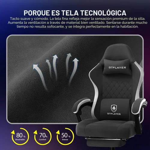 Miniatura 6 de GTPLAYER Silla Gaming, Silla de Oficina para Computadora con Cojín de Resorte de Bolsillo, Reposabrazos de Conexión y Reposapiés, Silla Ergonómica