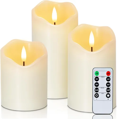 Homemory Velas parpadeantes sin llama, velas LED realistas con control remoto y temporizador, velas de cera real que funcionan con pilas, juego de