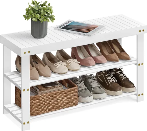 Miniatura 7 de SONGMICS Estante para Zapatos con Banco, Organizador de Almacenamiento de Zapatos de Bambú de 3 Niveles, Banco de Entrada, Soporta hasta 286 lb